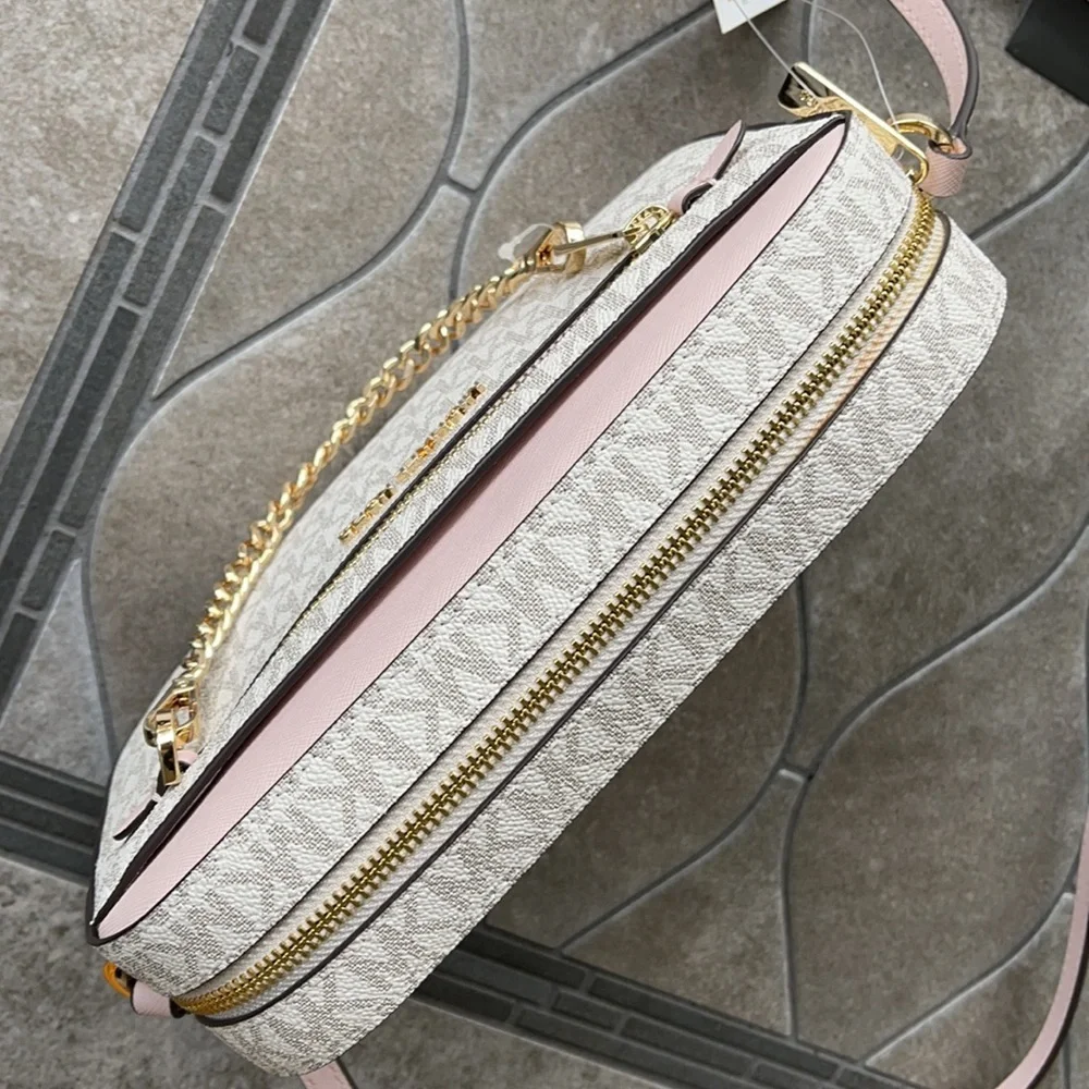 MICHAEL KORS LARGE EAST WEST ZIP CHAIN XBODY POWDER BLUSH MULTI